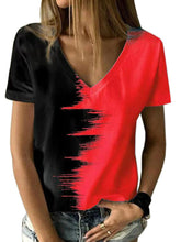 Kontrastoberteil, V-Ausschnitt, kurzärmliges Damen-T-Shirt